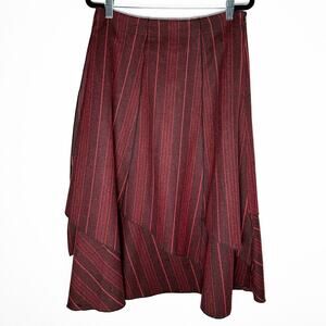 Women's Asymmetric Handkerchief Overlay Wool Blend Midi Skirt Red Black Low Rise